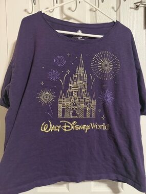 Disney World Purple Castle & Fireworks Graphic Shirt w/Gold Accent 2X